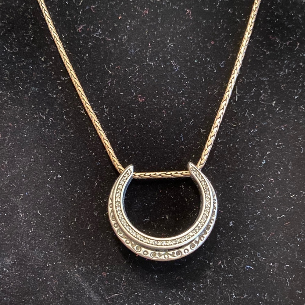 Brighton vintage Reversible Pave Crescent Moon pendant collar necklace‎